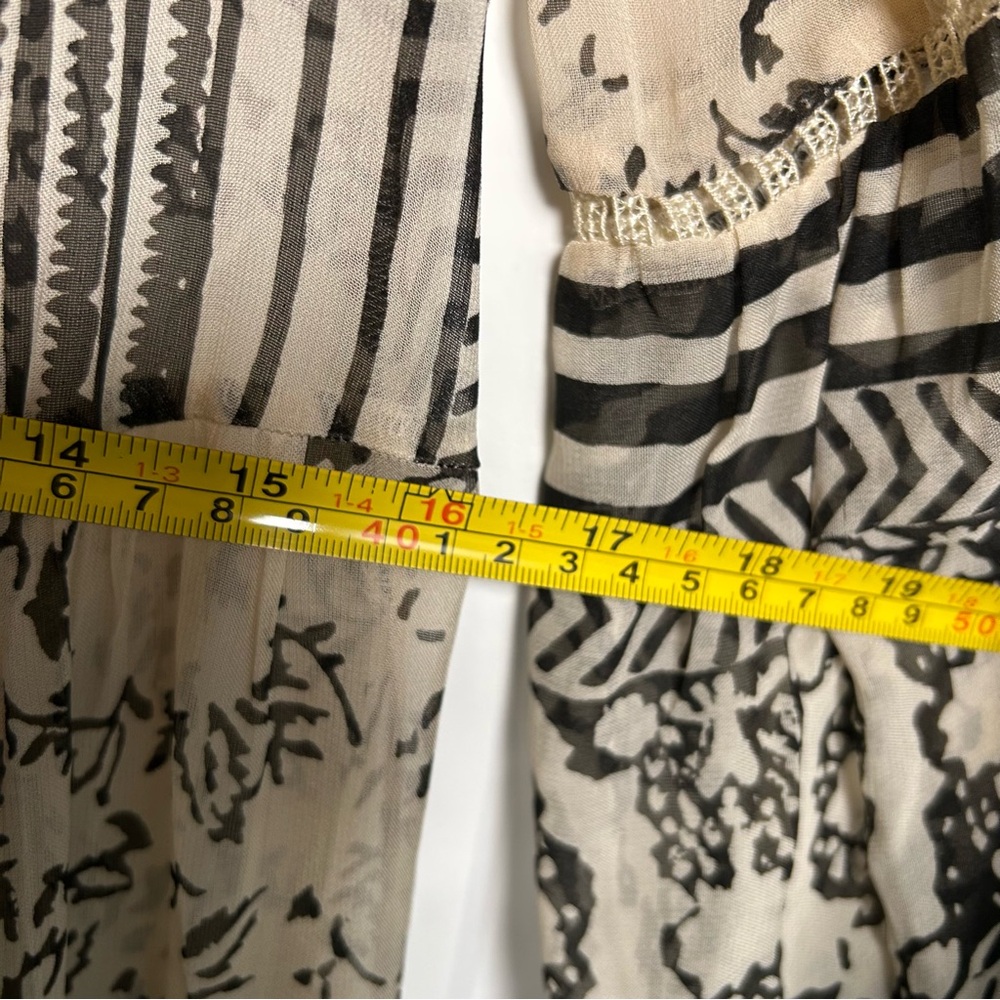 Anthropologie Talulah Cream and Black Ruched‎ Tiered Midi Dress Size XS Boho - Picture 15 of 16